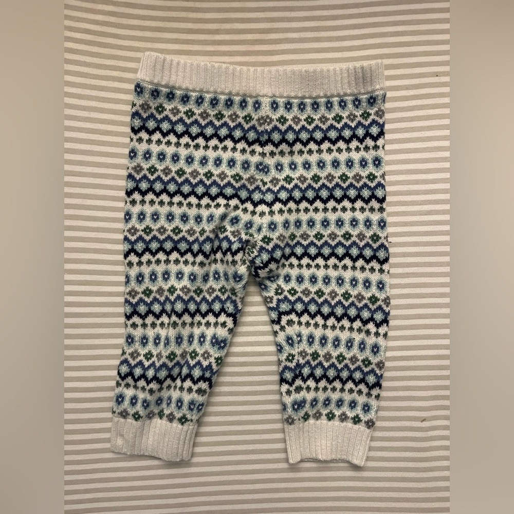 Janie and Jack White Fair Isle Knit Leggings with Blue and Green Stripes